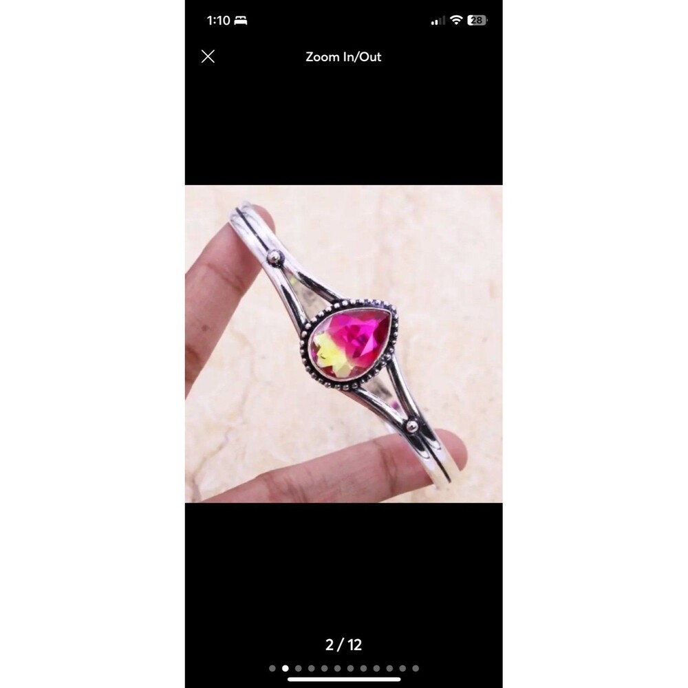 Strawberry Sunrise Topaz Bracelet Womens Gifts Jewelry 925 Silver Cuff Large XL